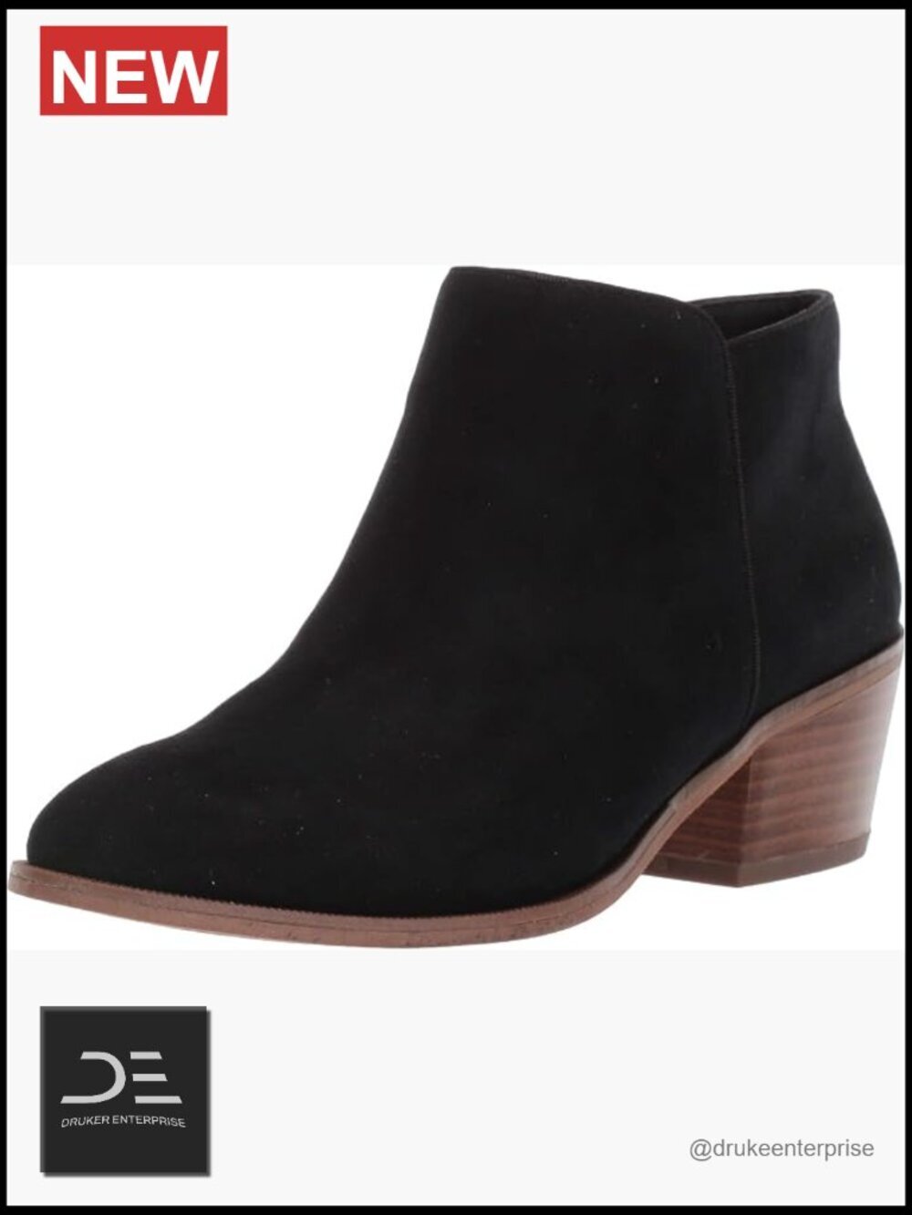 Women's Ankle Boots with Block Heel - Faux Suede, Memory Foam Insole